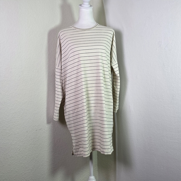 COS Oversized Striped Tunic Sweater Dress Beige Black Cotton Linen Blend Size S - Picture 1 of 12